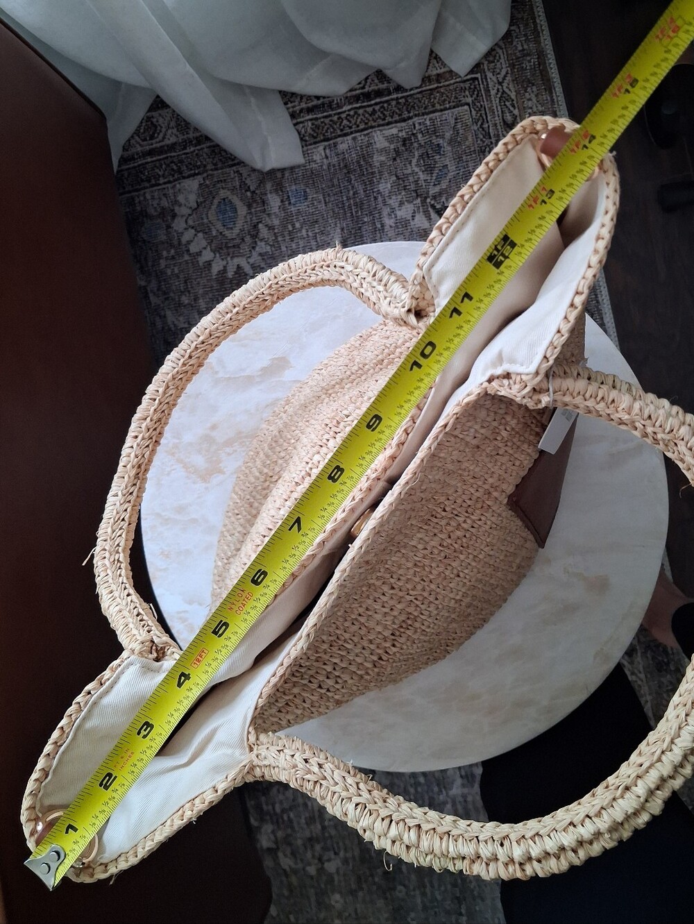 🌺 Beautiful Woven Raffia Satchel Tote Bag with Genuine Leather Accents 🌺 - Picture 8 of 11
